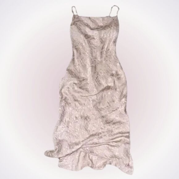 Express Neutral Cowl Neck Satin Midi Dress | Sz XS - Picture 1 of 4